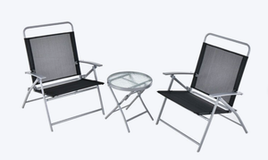 lot 85 image: Costway Set of 2 Black Metal Frame Stationary Balcony Chair with Silver Solid Seat
