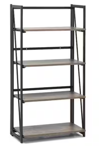 lot 89 image: 46 in. H Brown 4-Tier Folding Bookshelf No-Assembly Industrial Bookcase Display Shelves