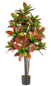 lot 90 image: 5 FT Tall Artificial Croton Plant with Gradient Leaves and Nursery Pot-1 Peice