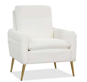 lot 91 image: 1PC Modern White Accent Chair Upholstered Armchair with Tapered Metal Legs