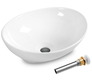 lot 146 image: Giantex Bathroom Sink, Vessel Sink 13D x 16W x 5.5H Inch, Basin Porcelain with Anti-clogging Pop Up Drain, Countertop Bathroom Vanity Vessel Sink, Oval Ceramic Sink Bowl, Bathroom Vessel Sink, White