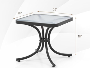 lot 148 image: DORTALA Metal Patio Side Table, Outdoor End Table with 20 Tempered Glass Top, Metal Frame, Small Square Table for Garden Backyard Poolside
