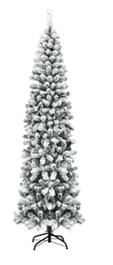 lot 151 image: Costway 7.5Ft Unlit Hinged Snow Flocked Artificial Pencil Christmas Tree with 641 Tips