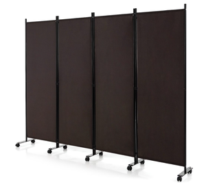 lot 157 image: Costway JV10724CF 4-Panel Folding Room Divider 6FT Rolling Privacy Screen with Lockable Wheels, Brown
