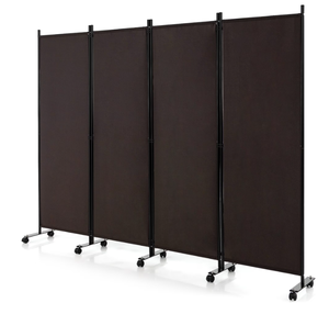 lot 166 image: Costway JV10724CF 4-Panel Folding Room Divider 6FT Rolling Privacy Screen with Lockable Wheels, Brown
