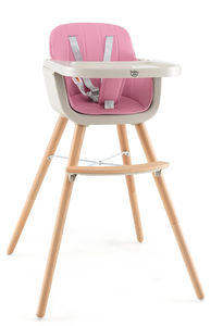 lot 323 image: BABY JOY Convertible Baby High Chair, 3 in 1 Wooden HighchairBoosterChair with Removable Tray, Adjustable Legs, 5-Point Harness, PU Cushion and Footrest for Baby, Infants, Toddlers (Pink)
