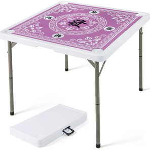 lot 338 image: 35 Inch 4 Player Game Card Folding Mahjong Table with Cup Holders, Pink (Cards not included)