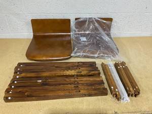 lot 381 image: COSTWAY Solid Wood Bar Stools Set of 2, 24.5-inch Counter Height Chairs with Low Back and Footrest, Farmhouse Wooden Armless barstools for Kitchen Island, Dining Room, Cafe, Breakfast, Brown