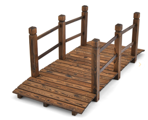 lot 359 image: 5 Feet Wooden Garden Bridge with Safety Rails Dark Brown