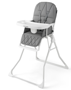 lot 363 image: BABY JOY Foldable High Chair, Portable Highchairs for Babies and Toddlers with 3-Position Adjustable Tray & Footrest, Removable Seat Cushion, 5-Point Safety Harness, Space Saving Design (Gray)