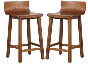 lot 365 image: COSTWAY Solid Wood Bar Stools Set of 2, 24.5-inch Counter Height Chairs with Low Back and Footrest, Farmhouse Wooden Armless barstools for Kitchen Island, Dining Room, Cafe, Breakfast, Brown