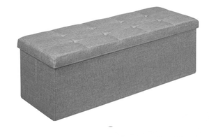 lot 378 image: GLOBALWAY HW65883SL Sliver Foldable Storage Bench, Metal Frame, 350 lbs Weight Capacity, 120 Liters Hidden Storage, Comfortable Upholstered Seat, Easy Assembly, Space Saving Design