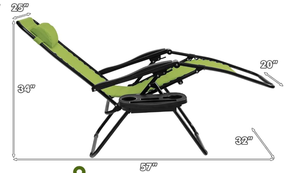 lot 351 image: Giantex Zero Gravity Reclining Chair, Outdoor Patio Recliner with Cup Holder & Removable Pillow, Adjustable Backrest, Indoor Lounge Chair for Backyard, Garden, Poolside (Green)