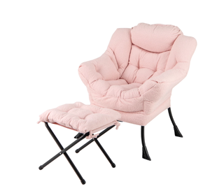 lot 366 image: Giantex Set of 12 Lazy Chair with Folding Ottoman, Modern Sherpa Accent Chair wArmrests & Pocket