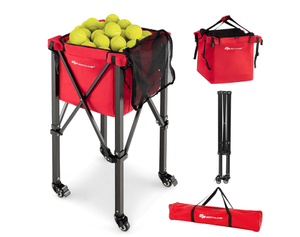 lot 489 image: Goplus Foldable Tennis Ball Hopper Basket Portable Travel Teaching Cart withWheels & Bag Red