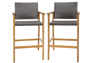 lot 495 image: Tangkula Patio Rattan Bar Stool Set of 2, Outdoor PE Wicker Bar Chairs with Armrests