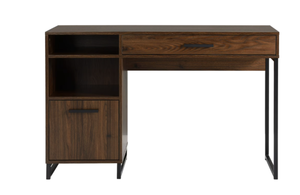 lot 497 image: Mainstays Wood & Metal Writing Desk with 1 Drawer and 1 Door for Teen Adult,29.92 in, Canyon Walnut Finish.