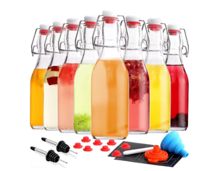 lot 500 image: TINANA Swing Top Glass Bottles 8 Pack, 8.5 oz Flip Top Beer Brewing Bottle, Airtight Stopper Cap Lid