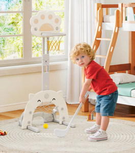 lot 175 image: Costway UY10177GR 3-in-1 Kids Basketball Hoop with Basketball & Foldable Rim - Gray