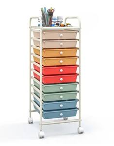 lot 484 image: Costway - 10 Drawer Rolling Storage Cart Scrapbook Paper Office School Organizer - Macaron