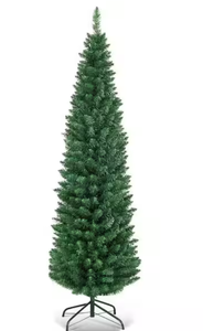 lot 340 image: 6 ft. PVC Unlit Artificial Slim Pencil Christmas Tree with Stand Home Holiday Decor Green