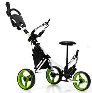 lot 267 image: Costway Foldable 3 Wheel Steel Golf Pull Push Cart Trolley Club w Umbrella Holder