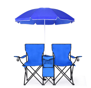 lot 282 image: Costway Portable Camping Folding Picnic Double Chair WUmbrella Table Cooler Beach Camping Chair