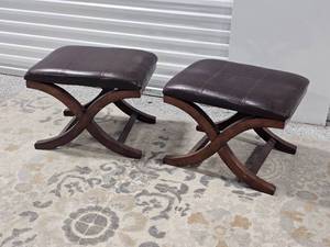 lot 27 image: Contemporary Tressel Frame Leather Footstools