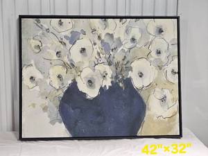 lot 30 image: White Blossom Study Fabric Print in Floating Frame