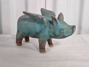 lot 120 image: Adorable Terra Cotta Flying Pig Sculpture