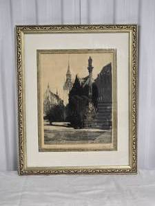 lot 43 image: SIGNED Antique European Fine Art Drawing - Munchen