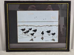 lot 42 image: Delightful Landscape Needlepoint Art - Seagull Scene