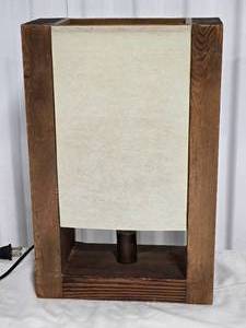 lot 33 image: Moody Wood  Rice Paper Table Lamp
