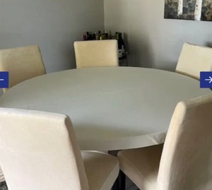 lot 9 image: Qty 5 - 72 Poly Premier Round Fitted Tablecloth, Fitted Table Topper With Elastic Color Ivory