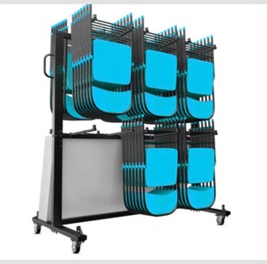lot 7 image: One Hawkins Heavy Duty Folding Table and Chairs Mobile Cart-Locking Wheels,