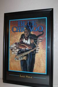 lot 7 image: Framed Blue Chicago Sweet Home Artwork Signed by John Doyle 25x37 in