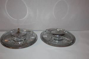 lot 70 image: Set of 2 Crystal Divided Serving Trays with Metal Lids and Center Handles