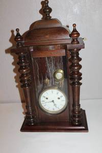 lot 72 image: Antique Wooden Mantel Clock with Roman Numeral Dial