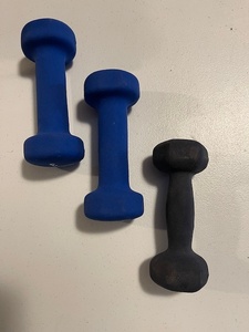 lot 93 image: Set of 3 Dumbbells - 2 Reebok 3lb and 1 2lb Hand Weight