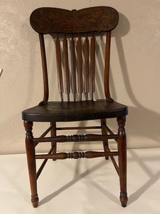 lot 94 image: Antique Wooden Spindle Back Chair with Decorative Crest Rail