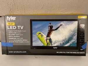 lot 100 image: Tyler 13.3 Inch LED TV with Remote, Antenna, and Accessories