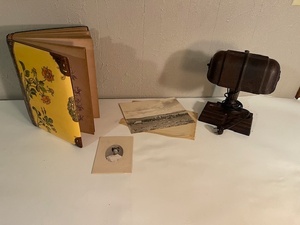 lot 107 image: Antique Photo Album with Victorian Photographs and Vintage Desk Lamp