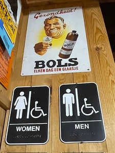 lot 128 image: Vintage Bols Advertising Tin Sign with Restroom Signs