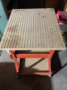 lot 135 image: Work Table with Grooved Top and Orange Metal Frame