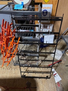 lot 141 image: Metal Retail Display Rack with Assorted Shelves and Hooks
