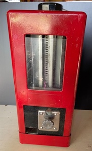 lot A-153 image: Vintage Red Metal Coin-Operated Candy or Gumball Vending Machine