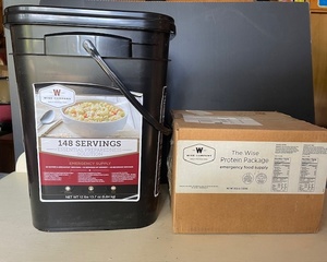lot 154 image: Wise Company Emergency Food Supply Bucket and Protein Package Set