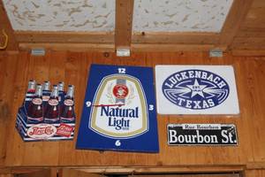 lot 155 image: Collection of Vintage Wall Signs and Natural Light Beer Clock