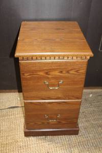lot 168 image: Wooden Two-Drawer Filing Cabinet with Brass Handles