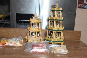 lot A-176 image: Set of 2 Wooden Multi-Tier Christmas Pyramids with Figures and Accessories